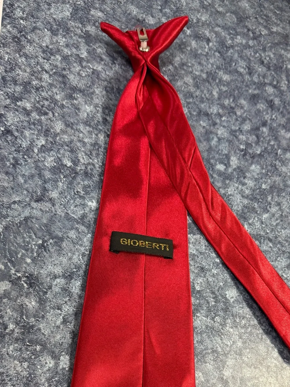Boys/kids size- Classic Red Satin Tie - clip on
